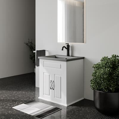 20.25" Lilian Black Bathroom Vanity with Sink, Black Brass Faucet and Drain