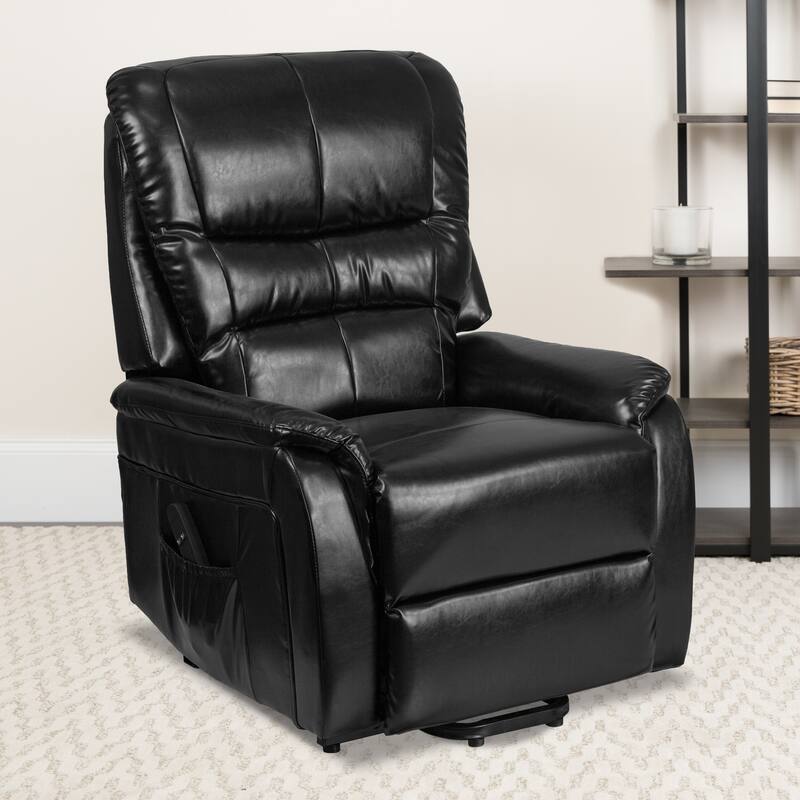 Remote Powered Lift Recliner - Black Faux Leather