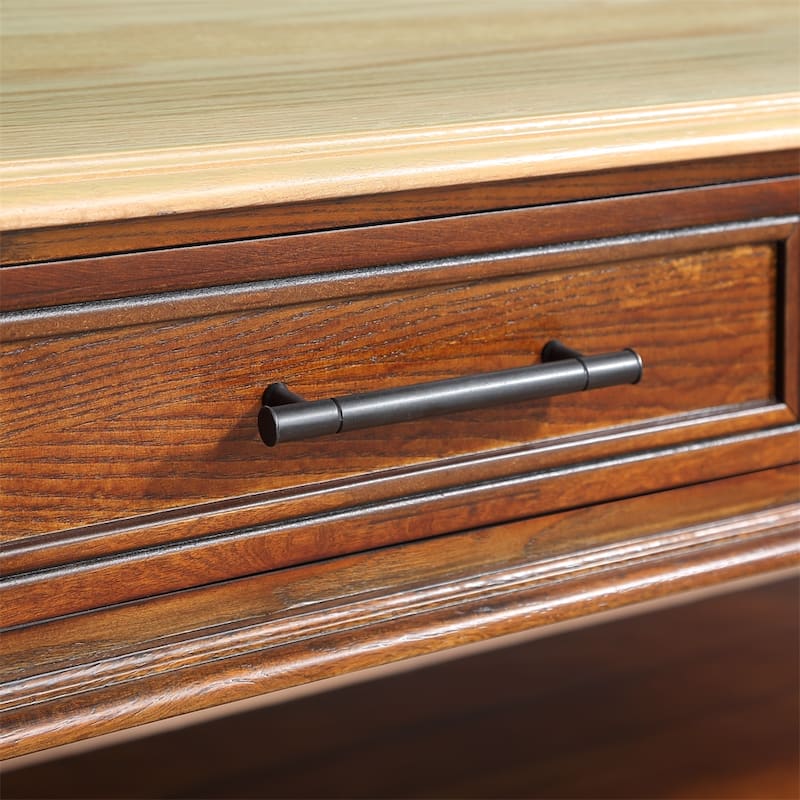Rolling OAK Wood Top Kitchen Cart with Wine Rack and 2 Drawers