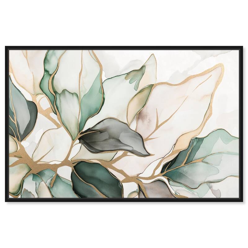 Golden Veined Leaves II Canvas by Art Remedy - Black - 24" x 16"