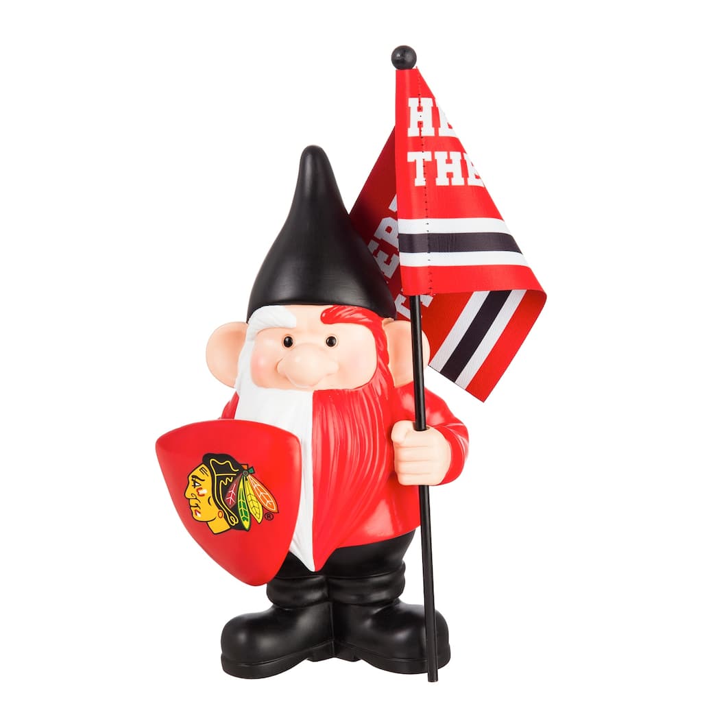 10 in. x 6 in. Chicago Blackhawks NHL Garden Gnome with Team Flag - 10"