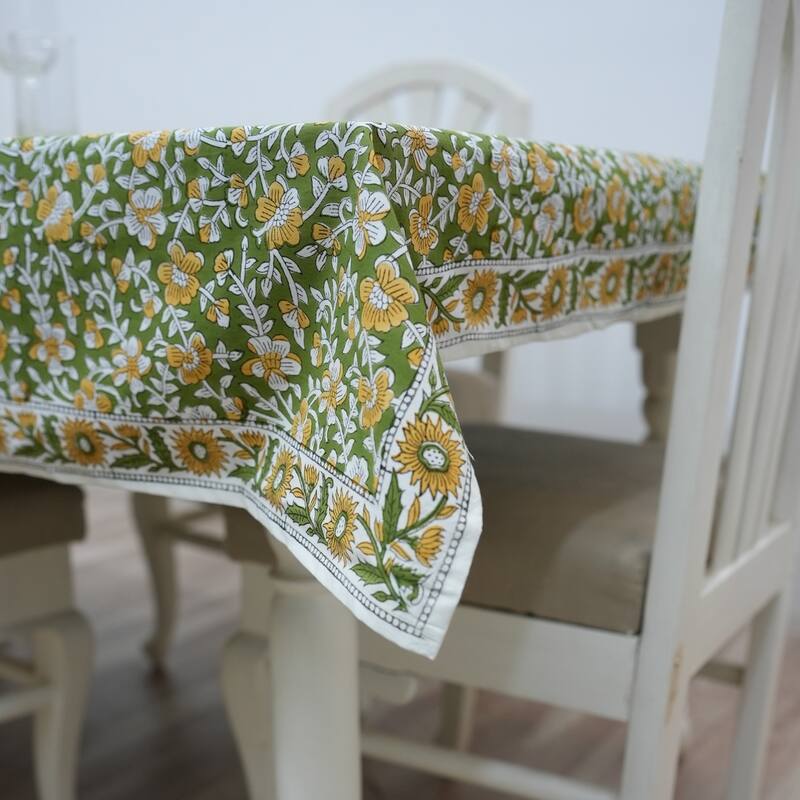 Fabdivine Handmade Block Print Cotton Brown Table Cover or Cloth Dining, Farmhouse & Kitchen Décor