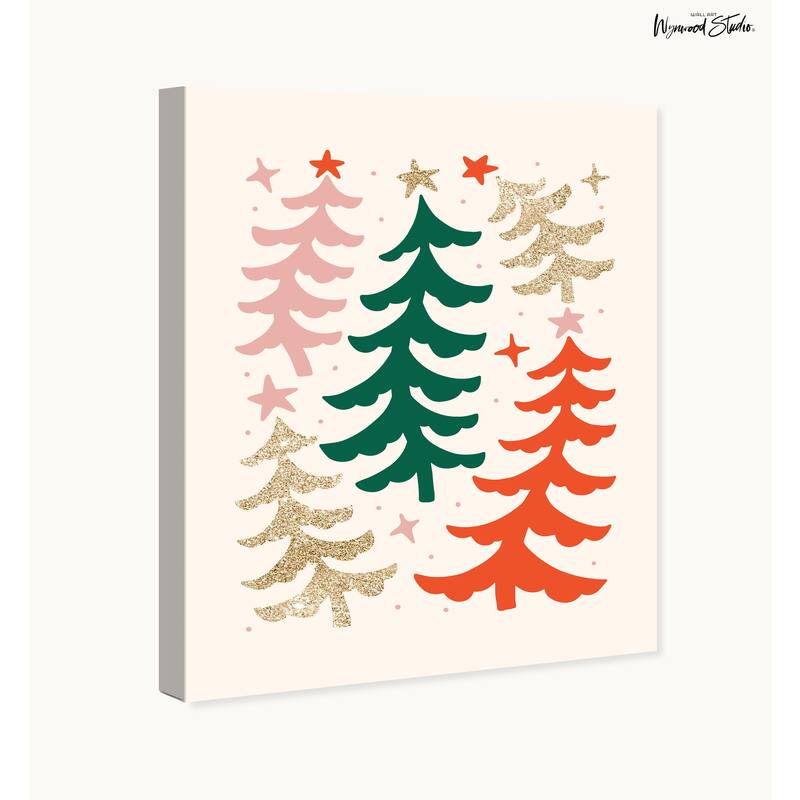 Wynwood Studio Canvas Holiday and Seasonal Dancing Pines Glitter Gold Modern & Contemporary Wall Art Canvas Print