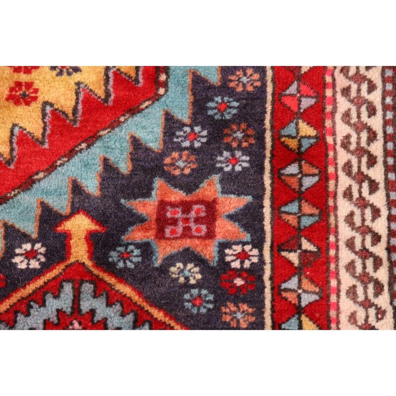 Navy Blue Ardebil Persian Vintage Runner Rug Handmade Wool Carpet - 3'5"x 10'5"