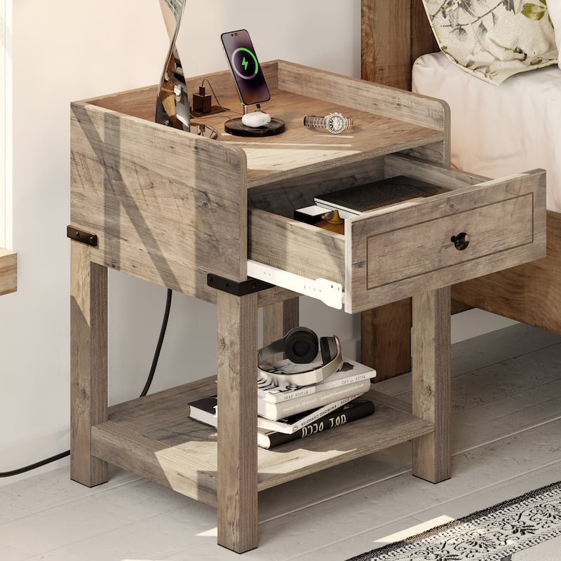 Moasis Modern 1-Drawer Nightstand with Storage Shelf