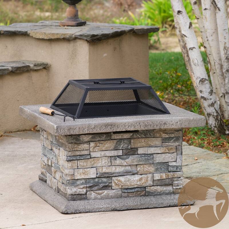 Crestline Outdoor Natural Stone 28" Square Fire Pit - Natural Stone