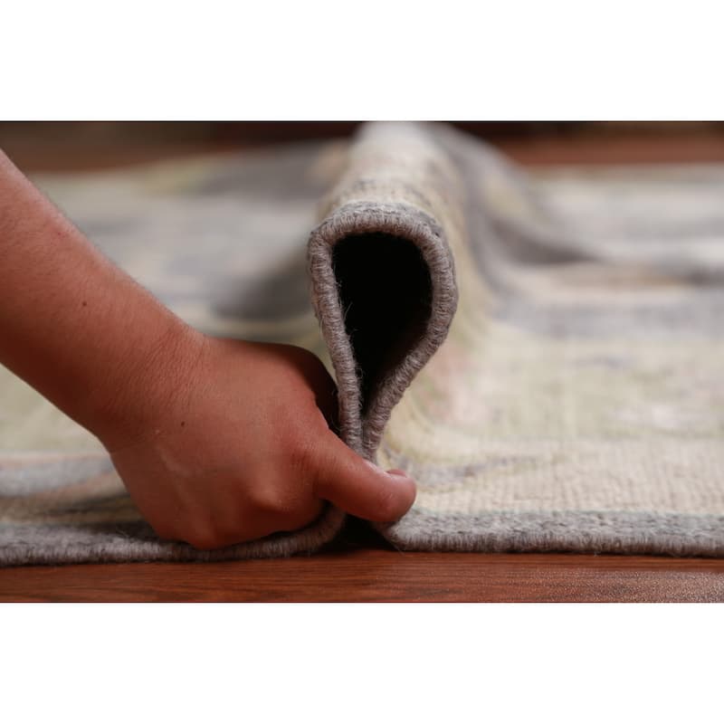 Hand Knotted Oriental 100% Wool Carpet Transitional All-Over Greys & Charcoal Oushak Area Rug - 9' 10'' X 8' 1''