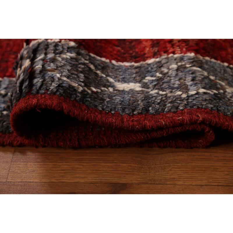 Hand Knotted Oriental 100% Wool Carpet Modern Tribal Red Moroccan Area Rug - 9' 8'' X 6' 11''
