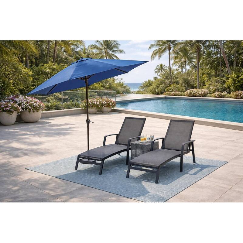 9 ft. Aluminum Market Automatic Tilt Patio Umbrella with Windvent in Cobalt Navy Blue