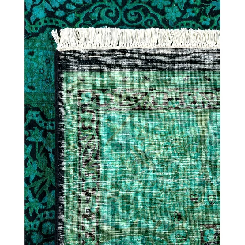 Overton Hand Knotted Wool Vintage Inspired Modern Contemporary Overdyed Blue Area Rug - 8' 1" x 9' 0"