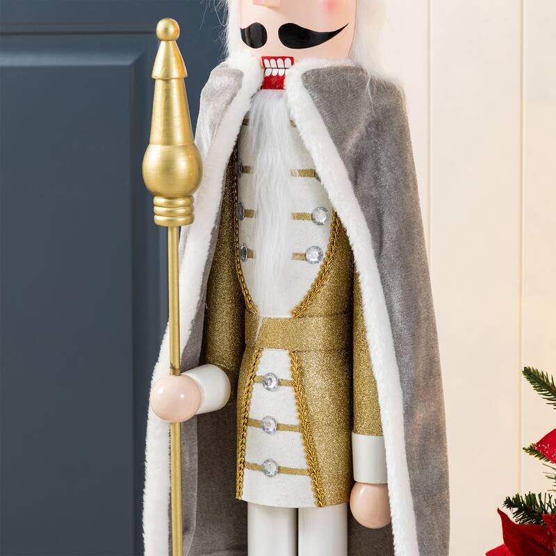 Glitzhome Set of 2 Wooden Christmas Gold Dressed King & Soldier Nutcrackers for Festive Party Fireplace Decor