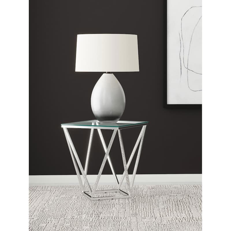 Brittania Square Glass Top Geometric End Table Nickel