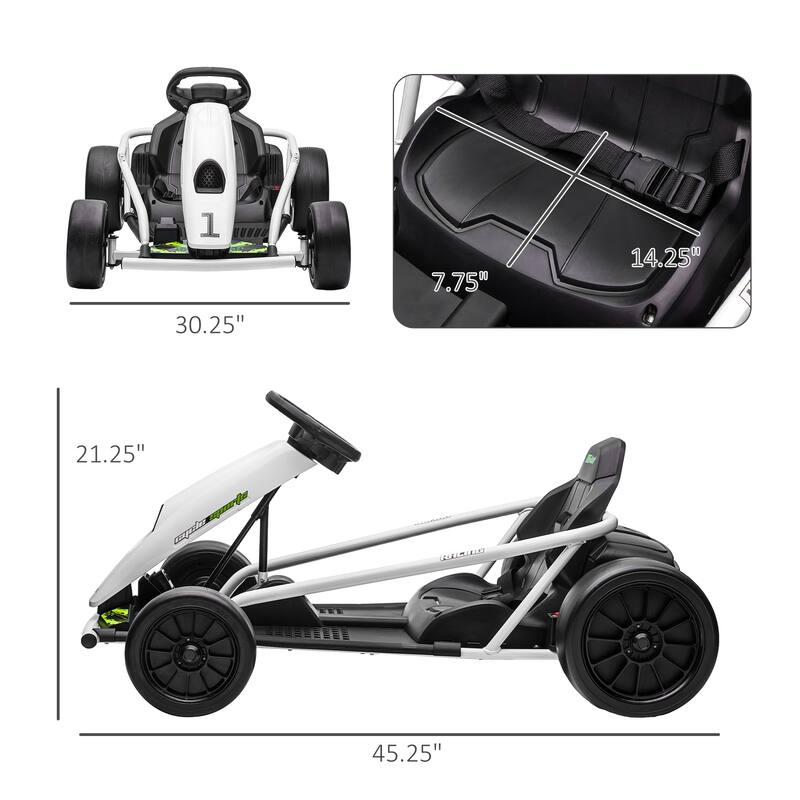 White Dual Drive Motor Drift Kart, Stylish Outdoor Electric Car Toy with Seat Belt, Exclusive Kids Car with Backrest