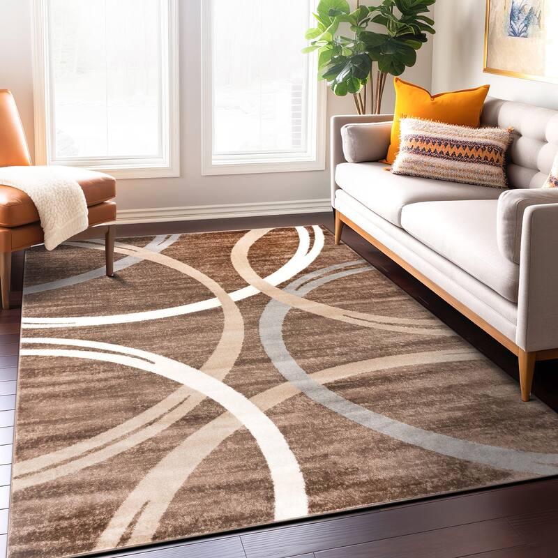 World Rug Gallery Contemporary Abstract Circles Design Area Rug - 7'10" x 10'2" - Brown