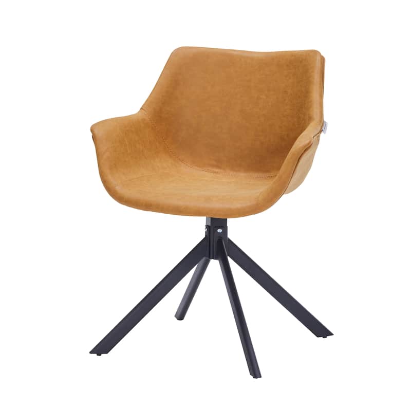 Markley Modern Swivel Dining Chair with Distressed Leather Upholstery, Ergonomic Back, and Black Metal Legs for Home or Office