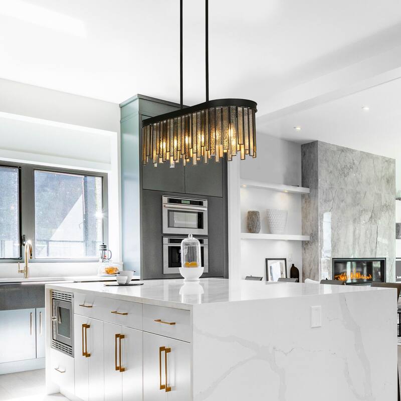 Tifany Modern 6-Light Colored Glass Chandelier Kitchen Island Light - L 28" x W 9.5" x H 12"