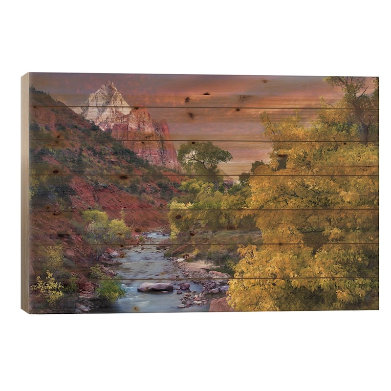 Zion Sunrise Print On Wood by Dennis Frates - Multi-Color - 18x26x1.5