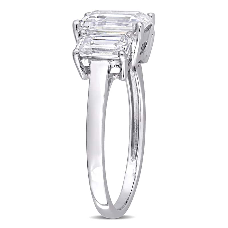 Miadora 2 3/4ct DEW Octagon Created Moissanite 3-Stone Engagement Ring in 10k White Gold