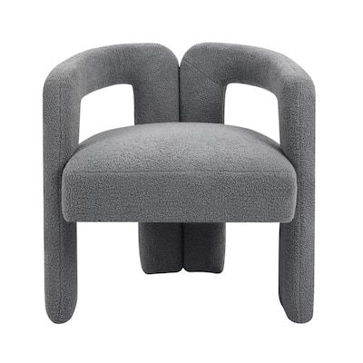Grey Teddy Fabric Armchair Dining Chair, Open-Back Accent Chairs