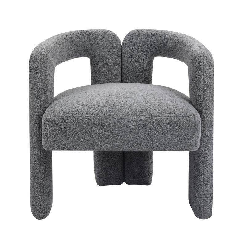 Grey Teddy Modern Design Dining Chair, Open-Back Accent Chairs, Barrel Chair Upholstered Armchair for Dining Room Living Room