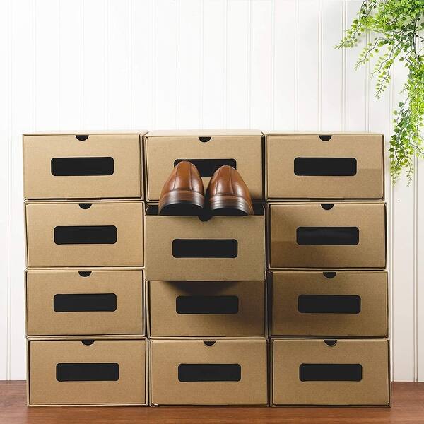 Shop 12 Pack Shoe Box Kraft Cardboard Shoe Storage Drawers With Viewing Window 13 3 X 9 X 5 25 Overstock 31673351