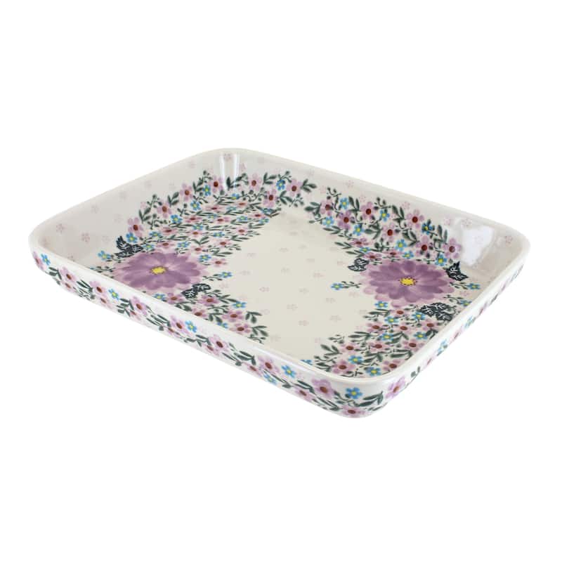 Blue Rose Polish Pottery 150 Vena Large Rectangular Baker - Lilac Garden