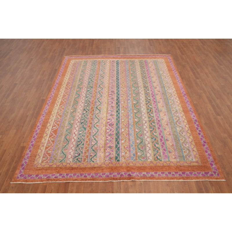 Hand Knotted Oriental 100% Wool Carpet Traditional Geometric Multi-Colored Ziegler Area Rug - 10' 0'' X 8' 1''