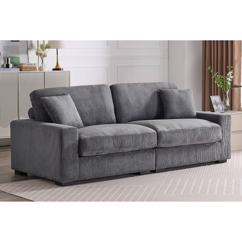Corduroy Deep Seat Sectional Sofa with Ottoman Chaise and Pillows