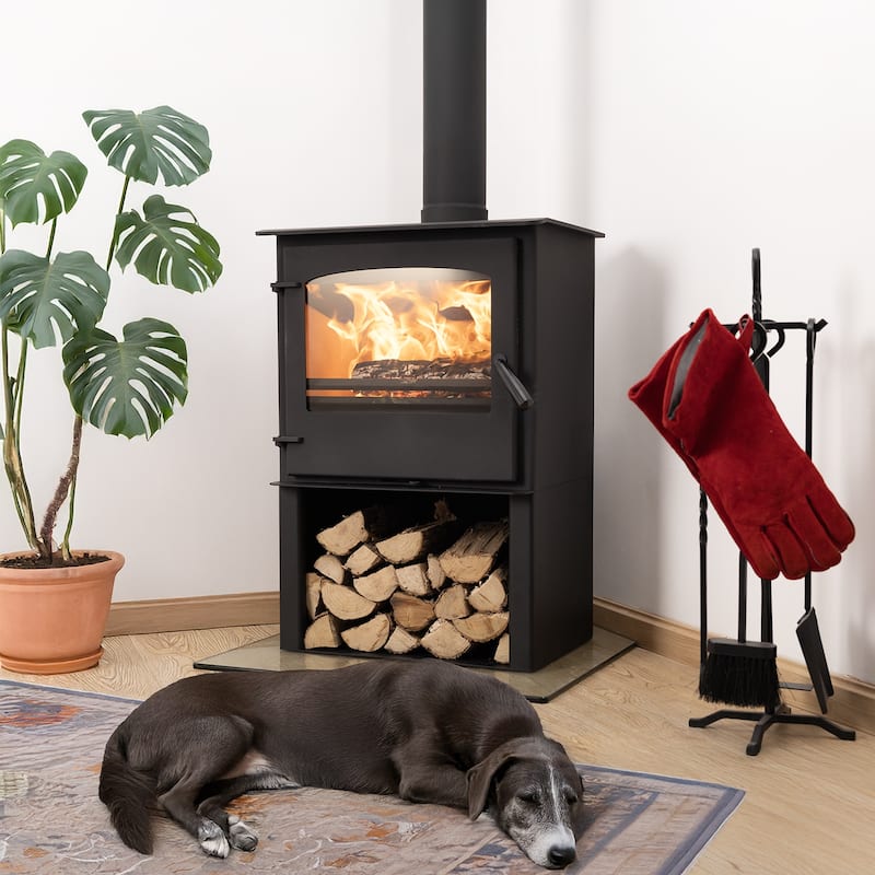 Aoodor Wood Burning Stove, Multi-fuel Stove with Wood Storage