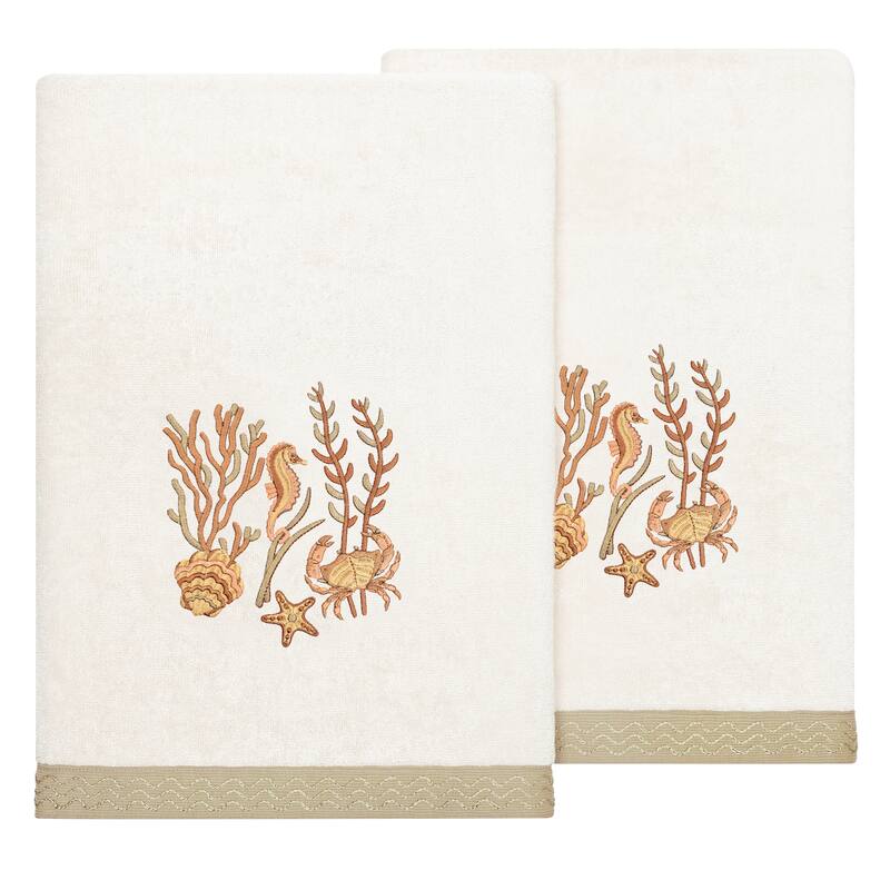 Authentic Hotel and Spa Turkish Cotton Aaron 2PC Embellished Bath Towel Set - Beige