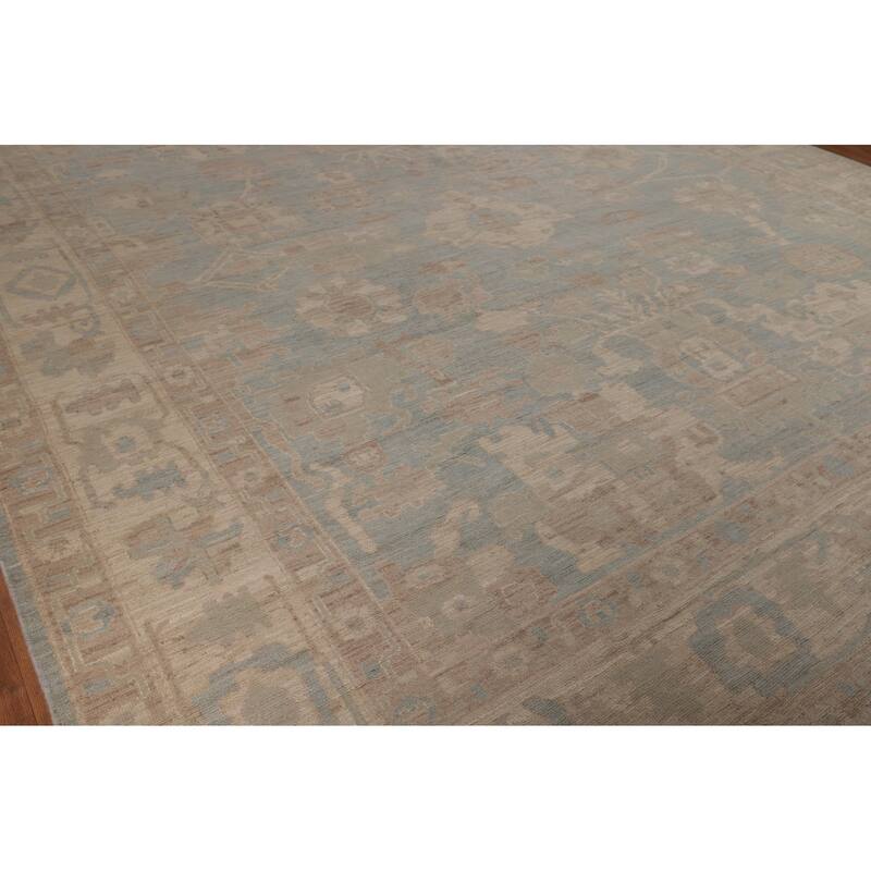 Vegetable Dye Oushak Turkish Large Area Rug Handmade Blue Wool Carpet - 12'3"x 14'6"