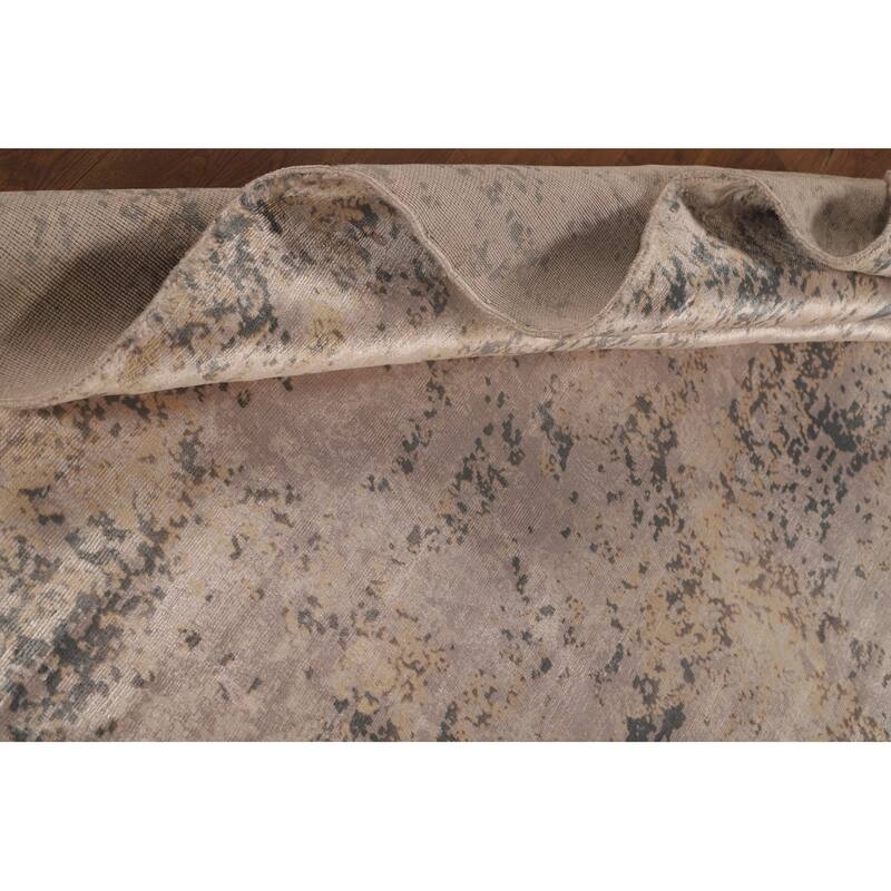 Beige Abstract Modern Area Rug Handmade Wool Carpet - 6'6" x 9'10"