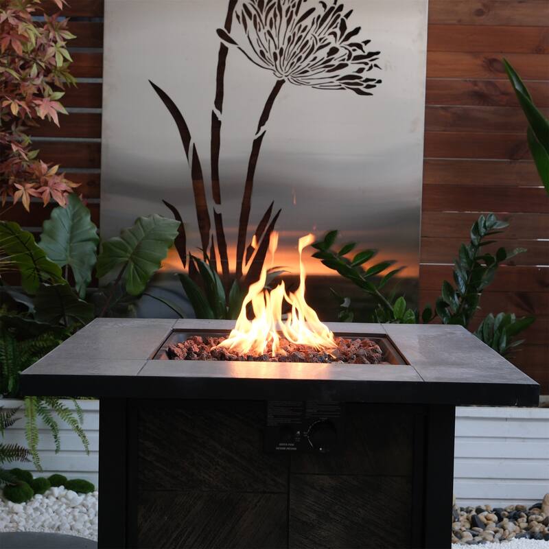 35 in. W x 35 in. D x 25 in. H Square Propane Burning Outdoor Fire Pit Table in Stone Gray