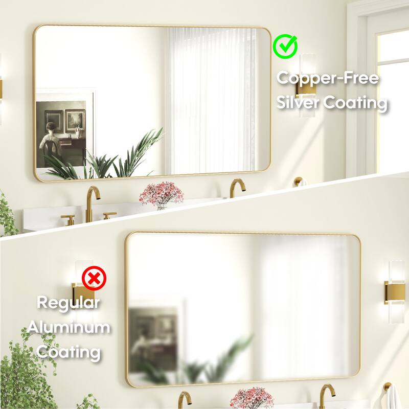 Modern Bathroom Rectangular Wall Mounted Anodized Aluminum Framed Vanity Mirror