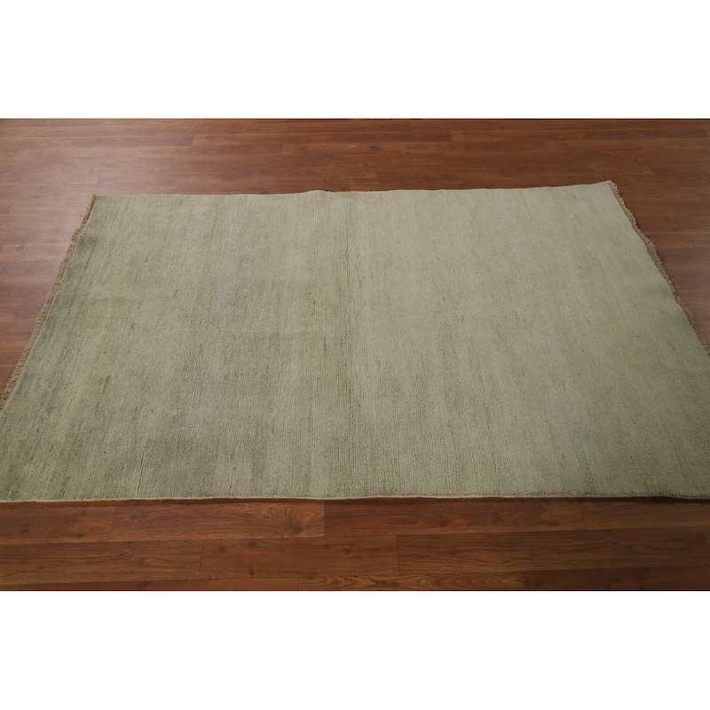 Muted Green Gabbeh Modern Rug Hand-Knotted Wool Carpet - 3'10"x 5'10"