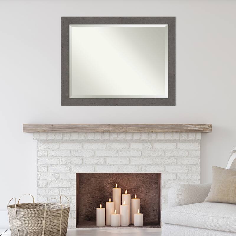 Beveled Wall Mirror - Rustic Plank Espresso Frame