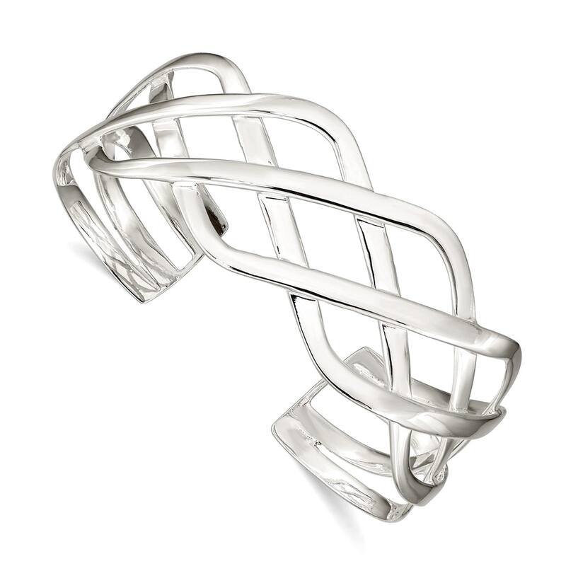 Curata 925 Sterling Silver 25mm Polished Wide Woven Cuff Bangle Bracelet