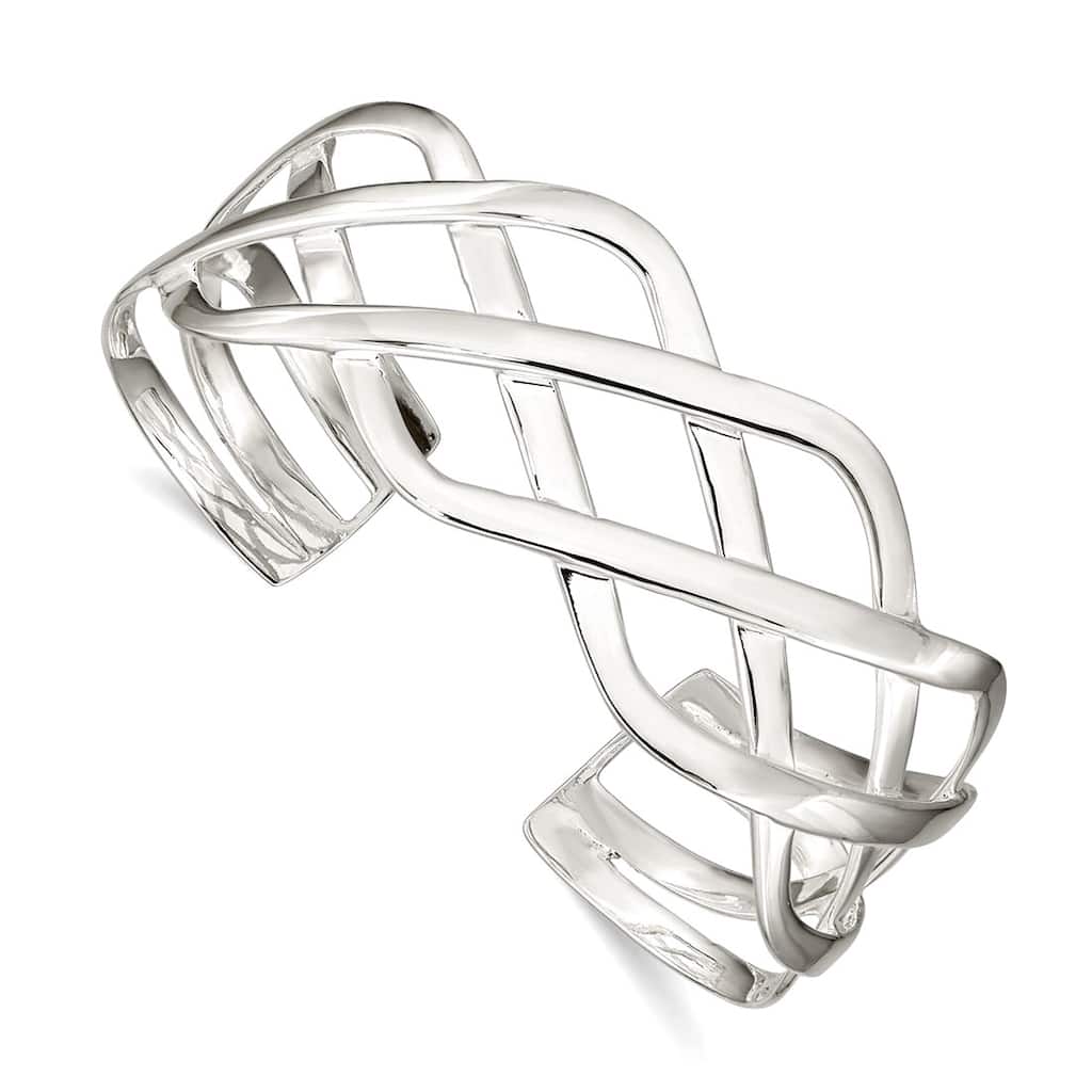 Curata 925 Sterling Silver 25mm Polished Wide Woven Cuff Bangle Bracelet