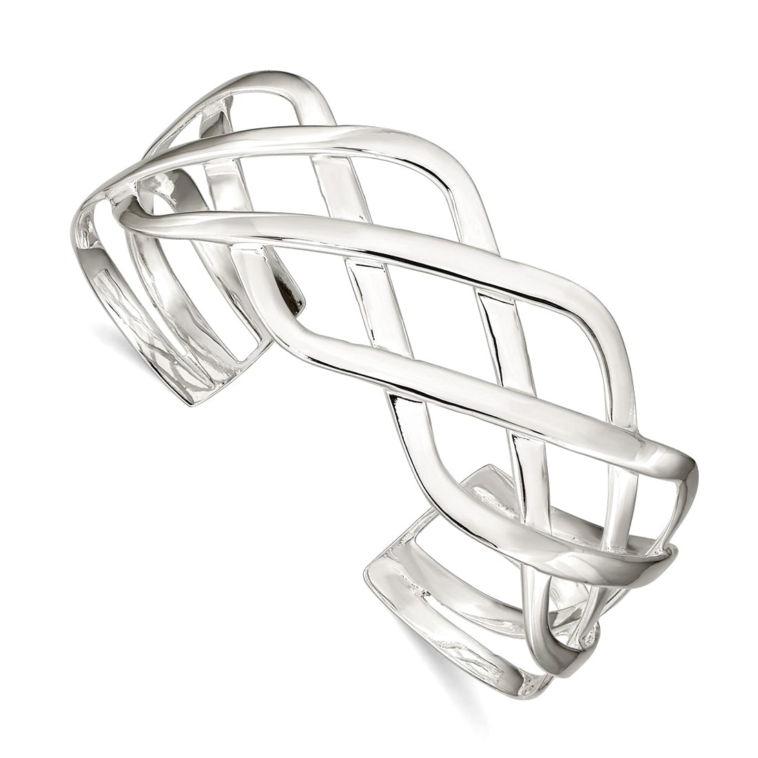 Curata 925 Sterling Silver 25mm Polished Wide Woven Cuff Bangle Bracelet