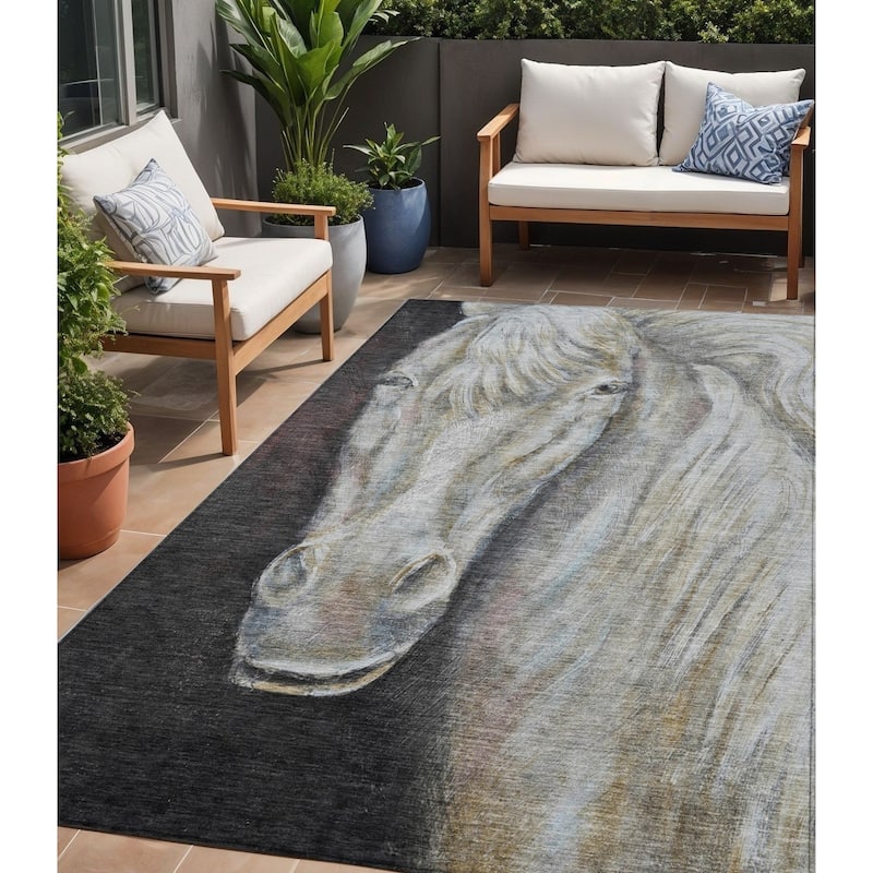 HomeRoots Animal Print Transitional Rectangle Outdoor Rug - 5' X 8'