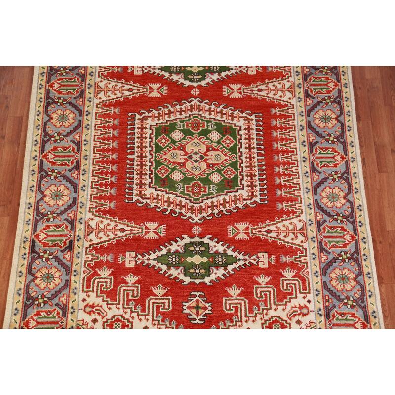 Hand Knotted Oriental 100% Wool Carpet Traditional Geometric Red Viss Area Rug - 9' 0'' X 6' 0''