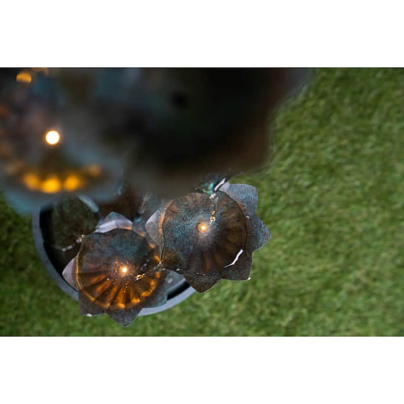 35" Chrome Black Metal Lily Flower Bucket Fountain 5-Watt LED