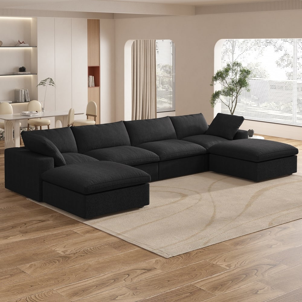 Large Modular Sectional Sofa Down Filled U-Shaped 4 Seater with 2 Ottoman