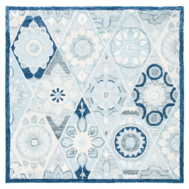 SAFAVIEH Handmade Suzani Cicely Floral Trellis Wool Rug - 6' Square - Blue/Ivory