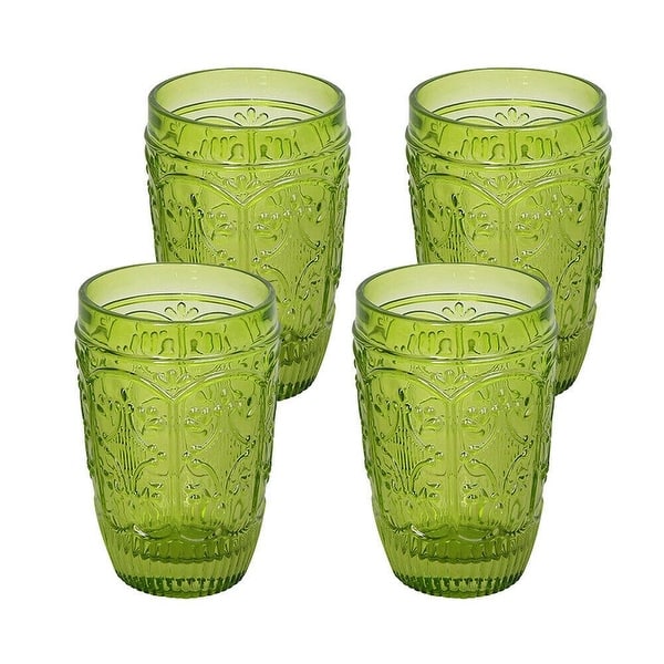 Vintage Drinking Glasses Elegant Drinkware (Set of 4) - Green