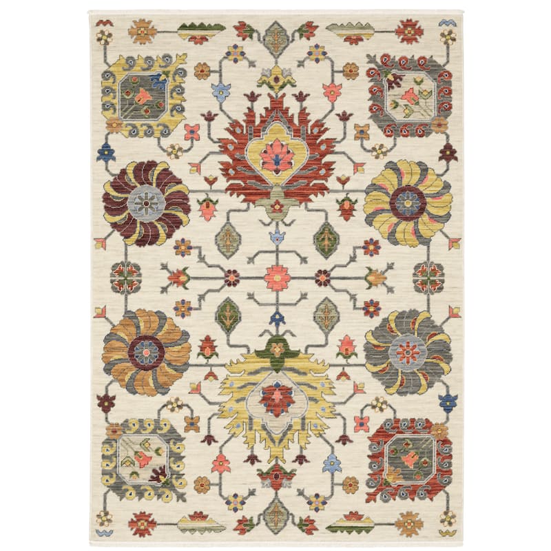Style Haven Lawson Classic Bohemian Wool Fringe Edge Area Rug - 5' 3" x 7' 6" - Ivory/ Multi - Rectangle