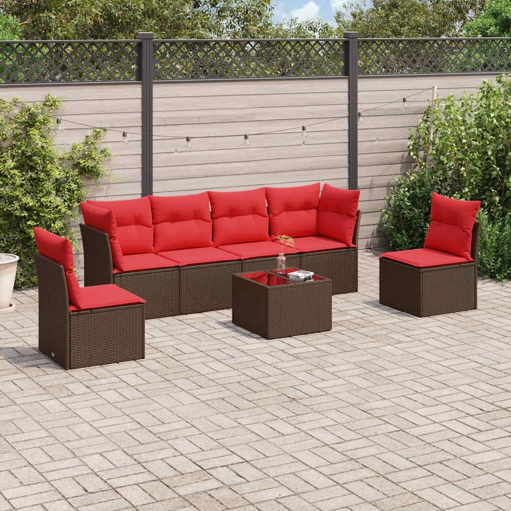 vidaXL 6/7 Piece Patio Sofa Set with Cushions Black/Brown/Gray Poly Rattan - 24.4 x 24.4 x 27.2