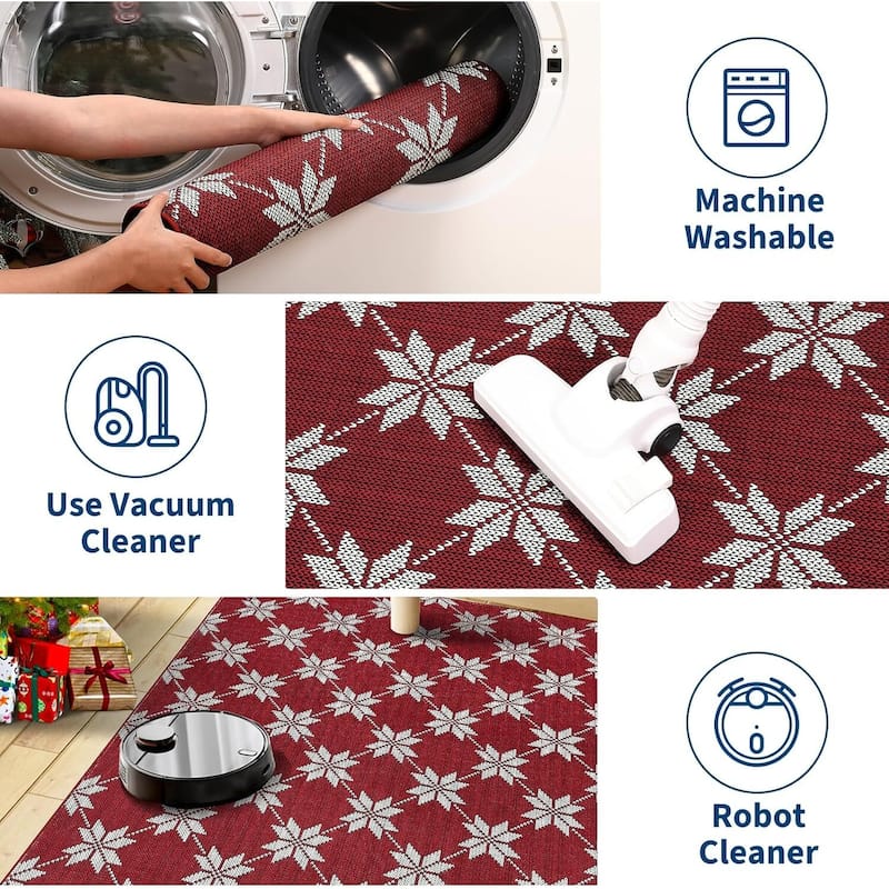 GustoWave Christmas Geometric Throw Area Rugs, Non Slip Machine Washable, Red - 1'6" x 2'6"