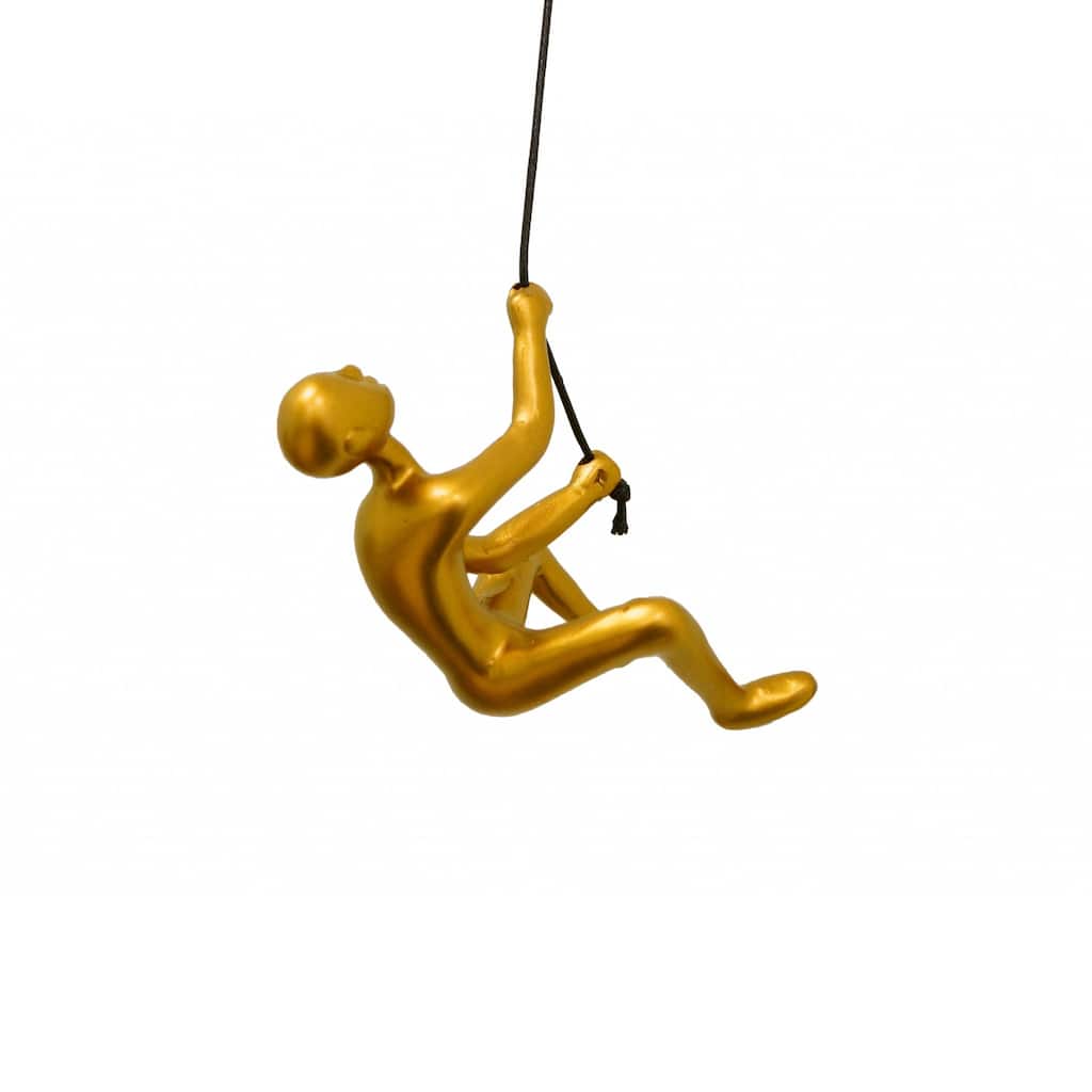 HomeRoots 6" Gold Unique Climbing Man With Rope Wall Art - 6" x 3"
