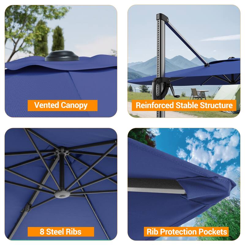 BONOSUKI 10x8FT Cantilever Patio Umbrella 360 Rotation and Canopy